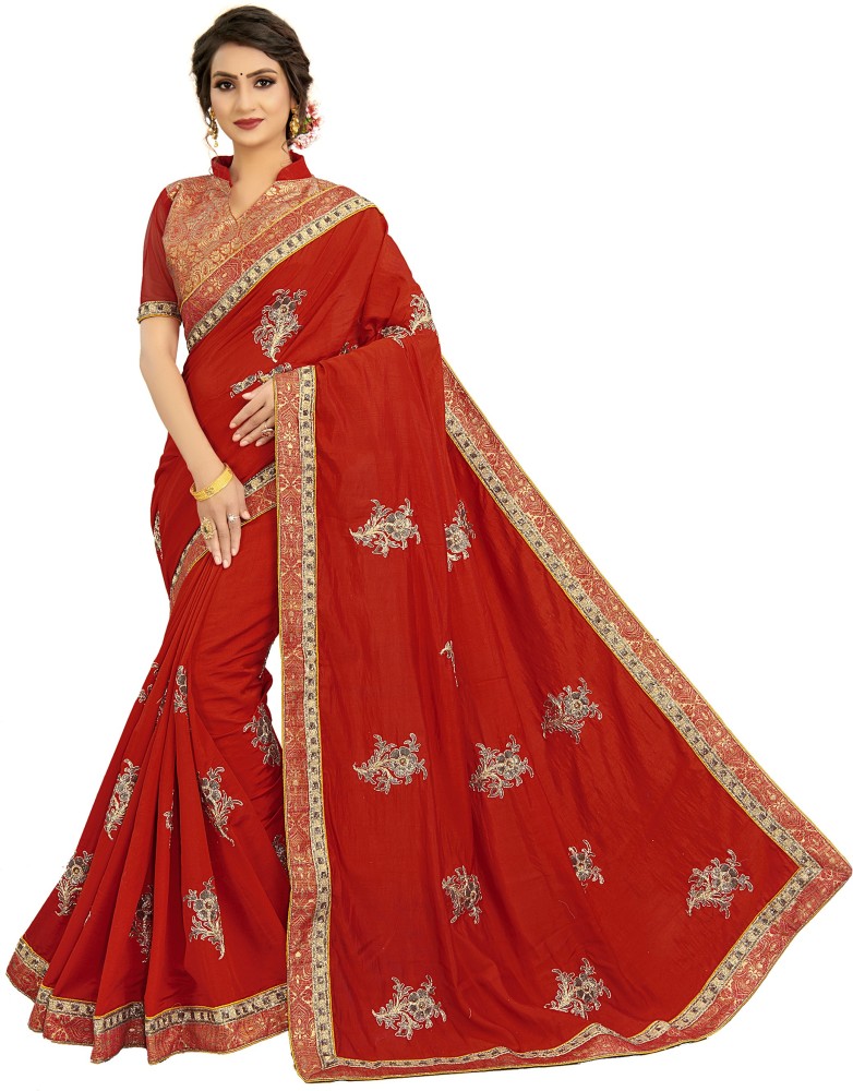 Buy MAHOTSAV Embroidered Fashion Pure Silk Red Sarees Online