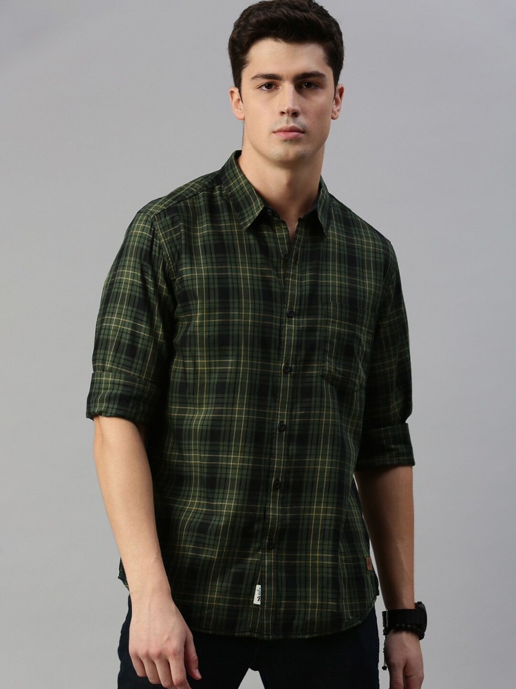 dark green check shirt