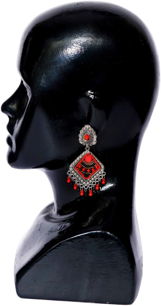 thread trends Red and Black Double Decker Silk Thread Jhumka Earrings for  Women  Amazonin Fashion