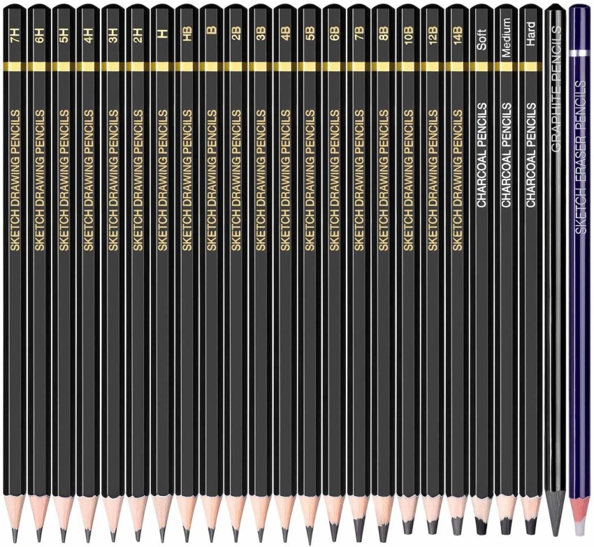 Definite Art Professional Drawing Sketching Pencil Set;  Degree Grade Pencils- 14B, 12B, 10B, 9B, 8B, 7B, 6B, 5B, 4B, 3B, 2B, B, HB,  F, H - 9H, Graphite Shading Pencils