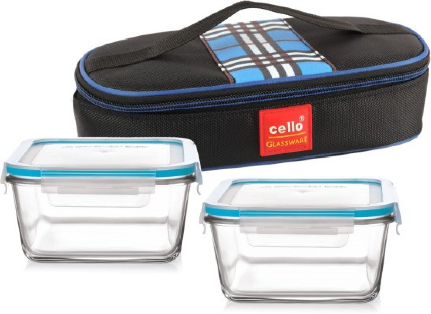 Delighta Borosilicate Glass Cello Lunch Box with Jacket, Set of 4