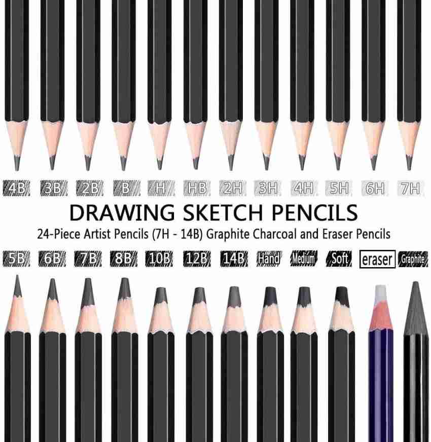  Drawing Pencils Set of 14 (B - 12B) Sketching Pencils for  Drawing, Shading & Doodling