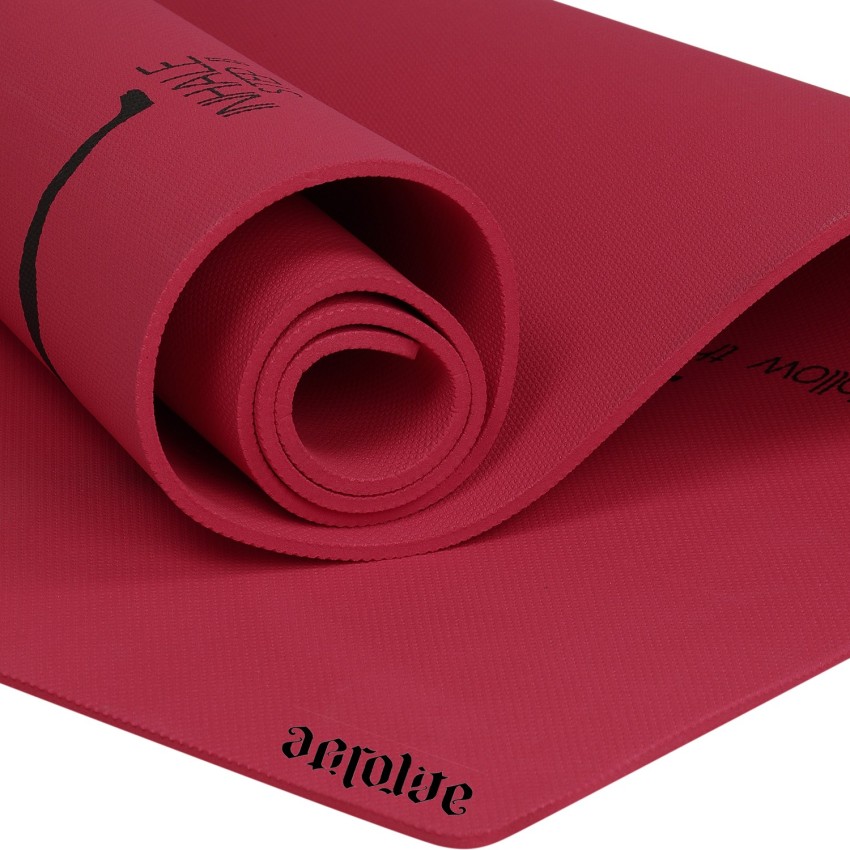 Grip 36 Inches x 78 Inches, 12MM Thickness, Red Color, Just Breathe Design  Yoga Mats For Men & Women.