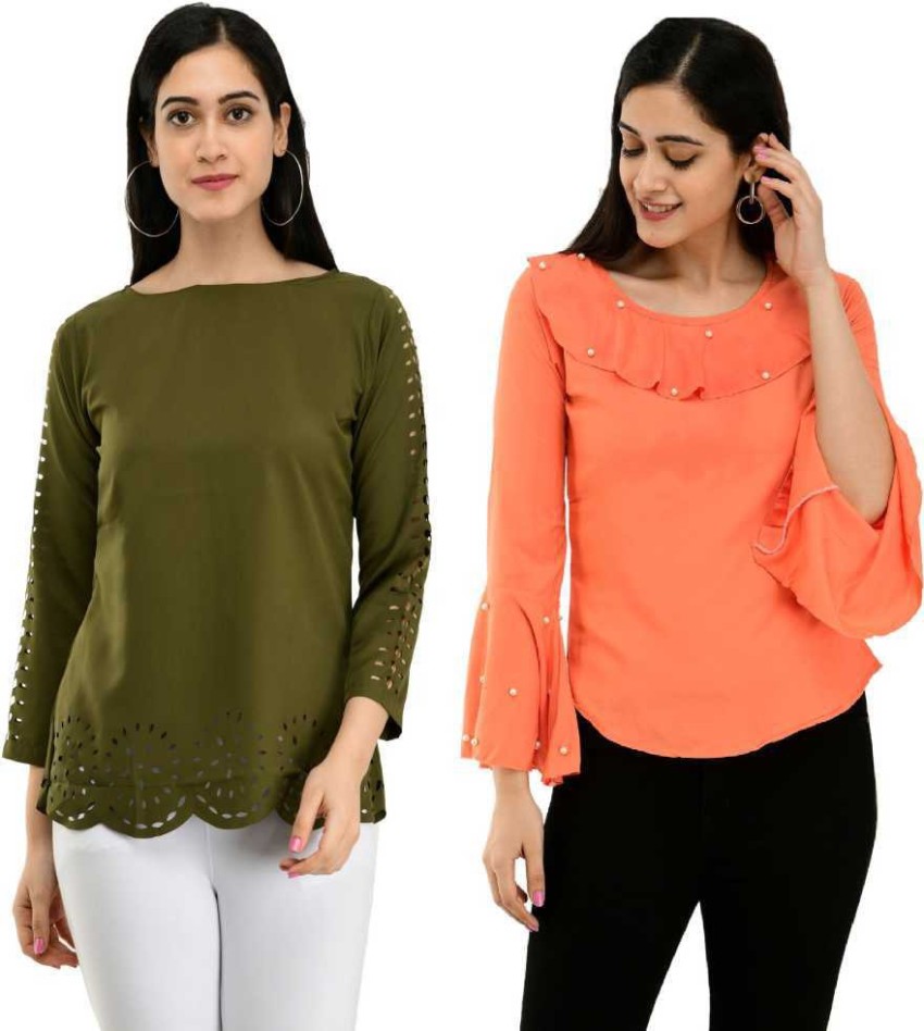 VELKEL CLOTHING Casual Embellished Women Dark Green Pink Top Buy VELKEL CLOTHING Casual Embellished Women Dark Green Pink Top Online at Best Prices in India Flipkart