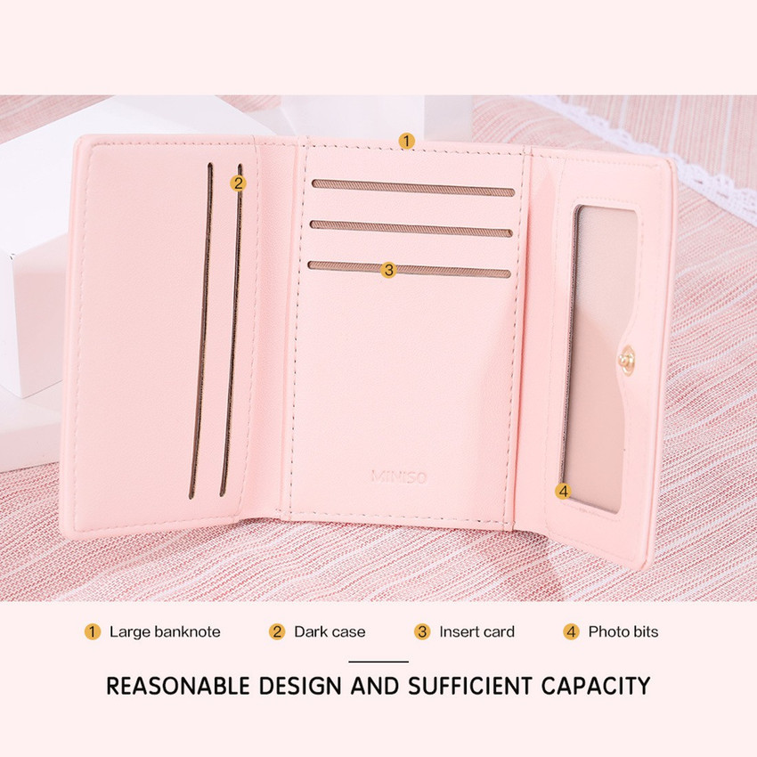 MINISO Women Pink Genuine Leather Wallet Pink Price in India