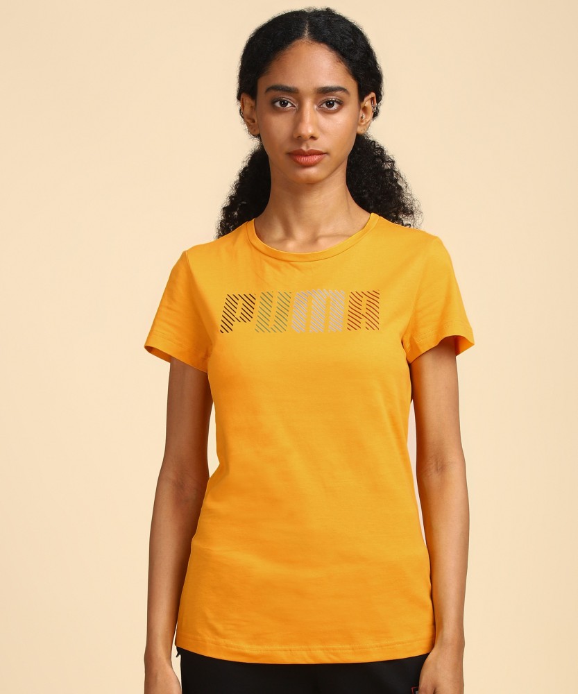 Puma Printed Women Round Neck Yellow T-shirt