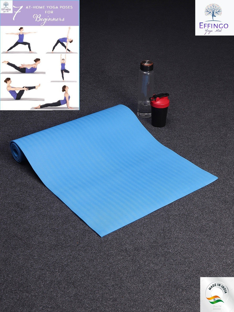 effingo YOGA MAT With Strap Non Skid MAT Premium Quality With Comfort Blue 4MM Blue 4MM mm Yoga Mat