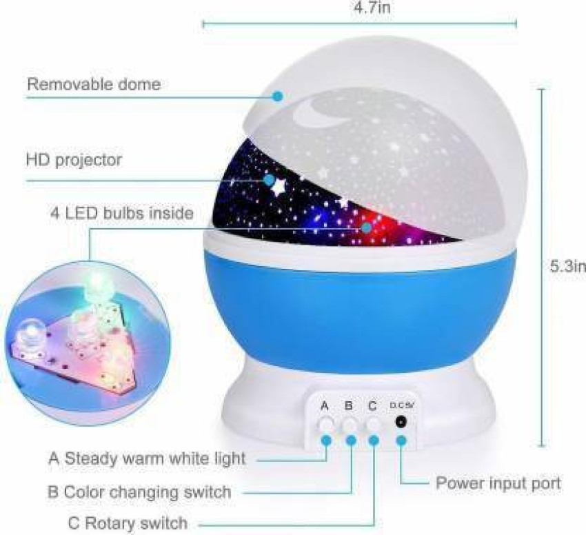Luckkid Baby Night Light Moon Star Projector 360 Degree Rotation - 4 LED Bulbs 9 Light Color Changing with USB Cable, Unique Gifts for Men Women Kids