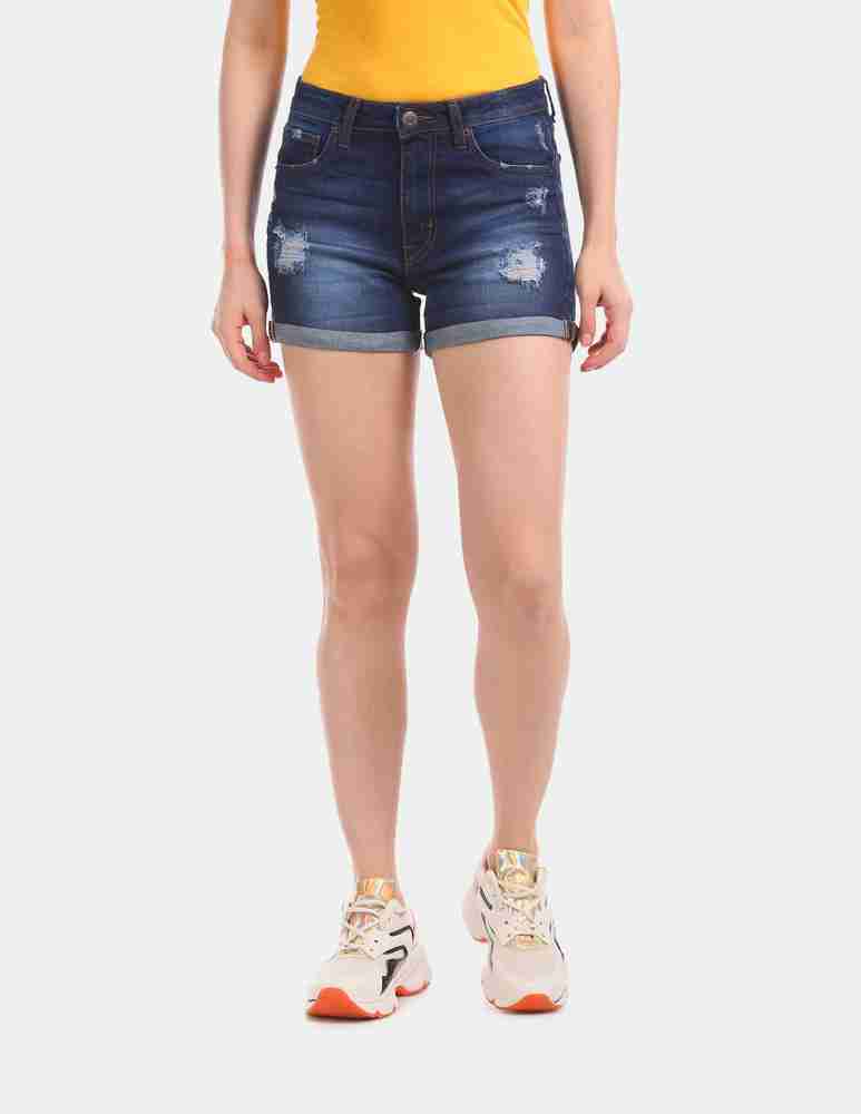 AEROPOSTALE Solid Women Blue Denim Shorts Buy AEROPOSTALE Solid