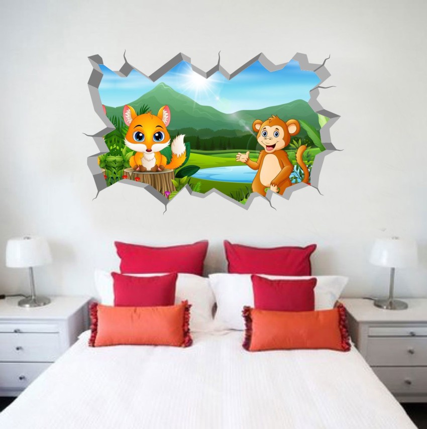 STICKER 58.42 cm Creative 3d wall monkey and fox - 01 Self Adhesive Sticker  Price in India - Buy STICKER 58.42 cm Creative 3d wall monkey and fox - 01 Self  Adhesive Sticker online at