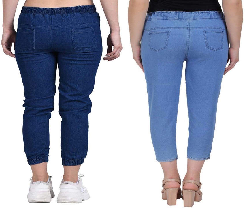 Denim Jeans, Joggers, Stretchable Crop Length Pants for Girls (Pack of 2)