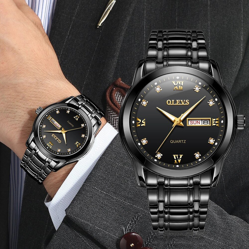 OLEVS Quartz Black Stainless Steel Minimalistic Black Analog Watch
