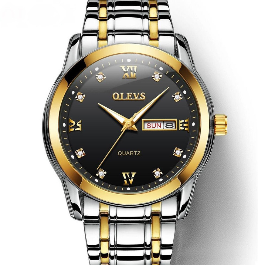OLEVS quartz stainless steel dual colour strap black Analog Watch