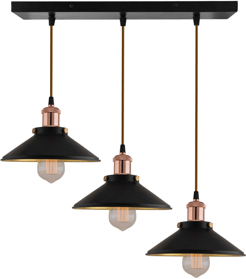 Flipkart Perfect Homes 3 Lights Linear Cone Shade Cluster Chandelier Hanging Light Decorative Black Kitchen Area and Dining Room Light LED Filament Light Rose Gold Pendants Ceiling Lamp Price in India...
