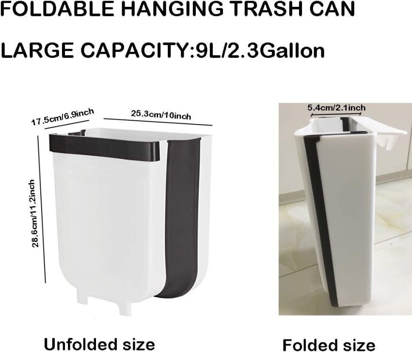 Breewell Foldable Trash Bin, 9L Wall Hanging Garbage Can, Wall