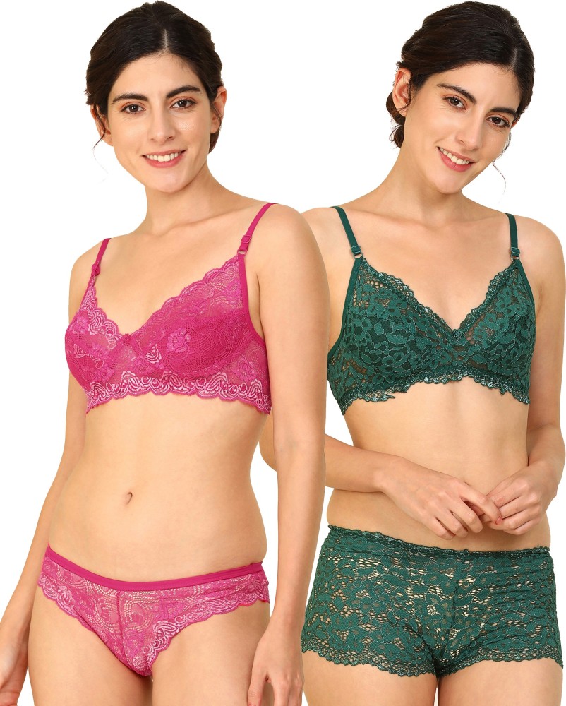 Arousy Fashion Pink Net Lace Bra and Panty Set (Nikar Set_Pink)