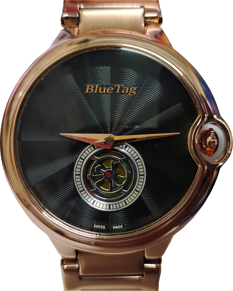 BLUETAG Cartier Black Dial Copper Metal Straps Watch Analog