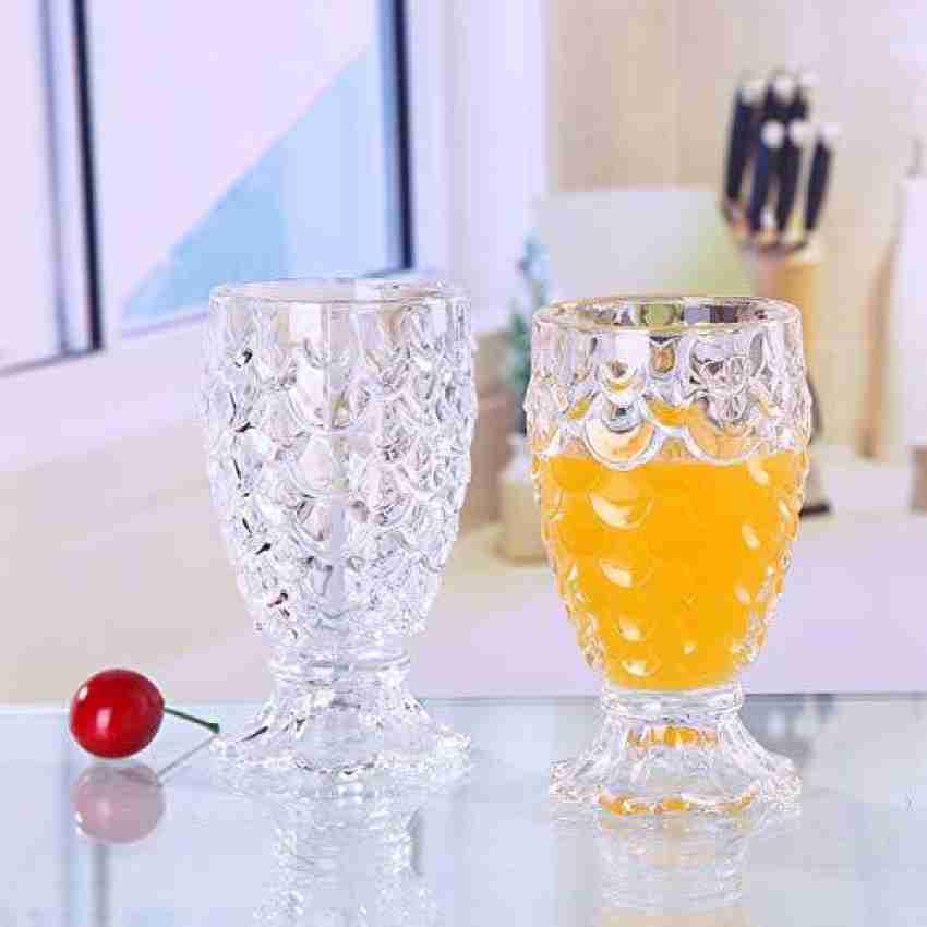 baluda Pack of 6 Glass Pineapple Shaped Juice Glasses, Drinking Glass Set,  Crystal Clear, Fancy Glass with Handle for Drinking Water, Juice, Cold  Drink, Whiskey, Wine, Liquor Price in India - Buy