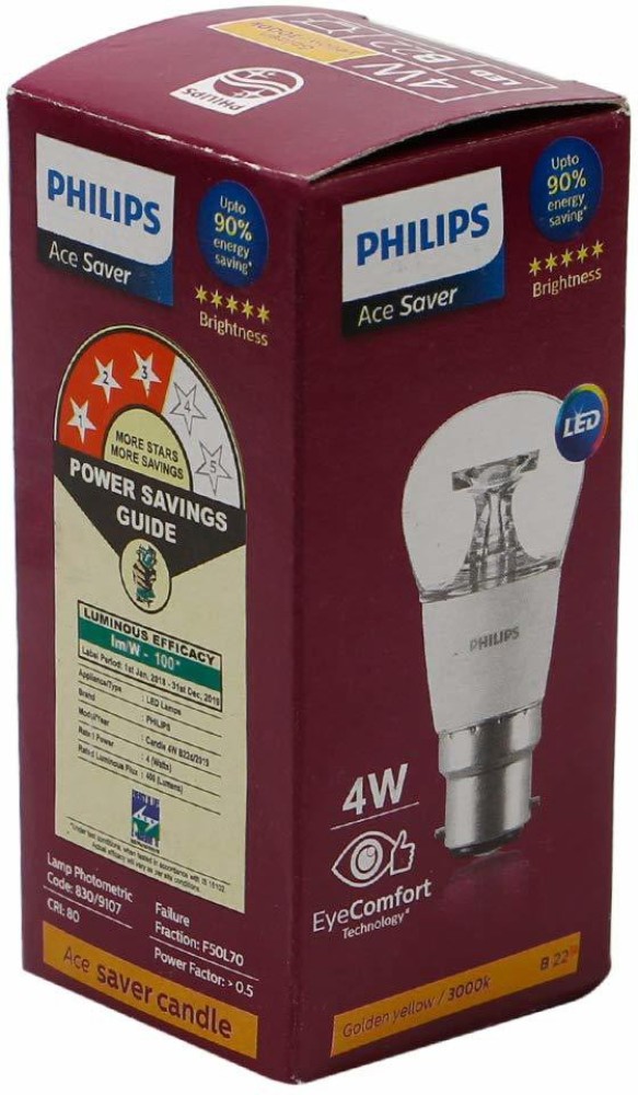 Buy Philips LED Clear Candle 4w E14 - Warm White/Golden Yellow Online at  Best Price of Rs 230 - bigbasket