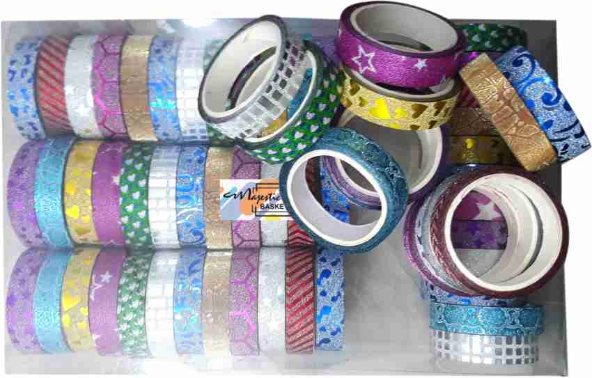 Aarav international Single side Manual Colourful Decorative Adhesive  Glitter Tape Rolls, Length 3m Each (Manual)