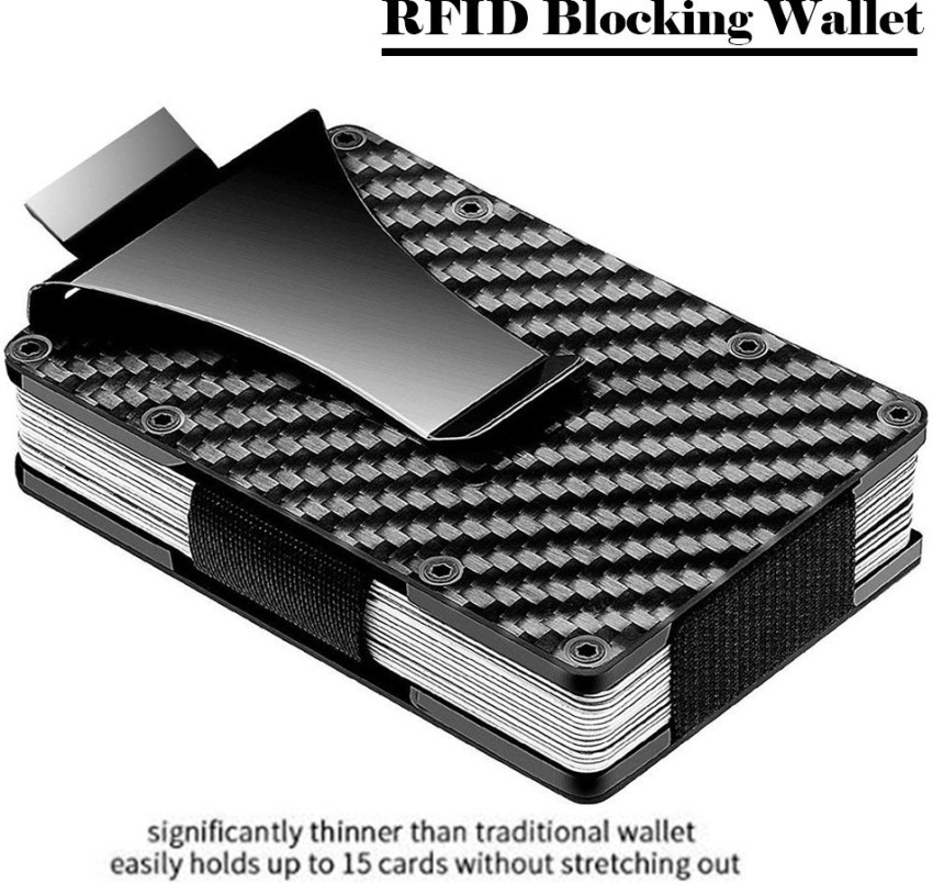 Stealodeal Rfid Carbon Fiber Wallet For Men - Minimalist Aluminum Metal Money Clip 10 Card Holder