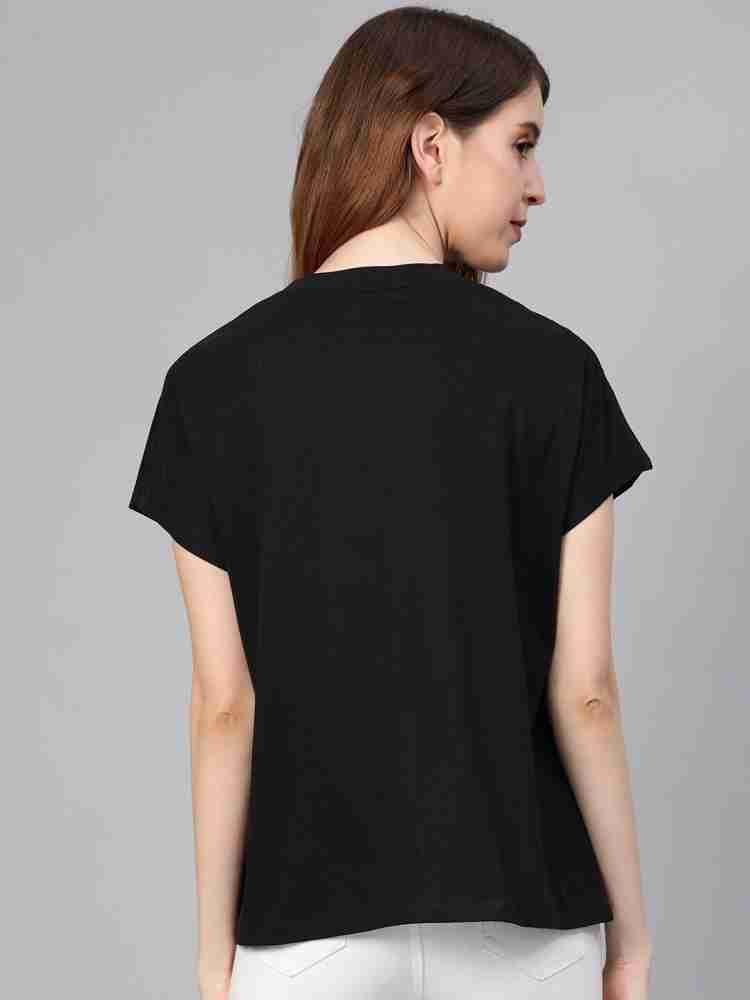 Buy Roadster Women Black Printed Round Neck Drop Shoulder T-shirt - Tshirts  for Women 2142812