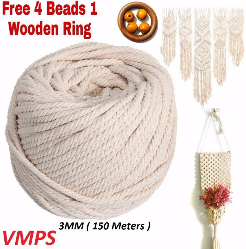 vmps 150 Meter 3mm Macrame Cotton Cord/Dori Thread for Macrame DiY and  Other Projects (Off-White) - 150 Meter 3mm Macrame Cotton Cord/Dori Thread  for Macrame DiY and Other Projects (Off-White) . shop