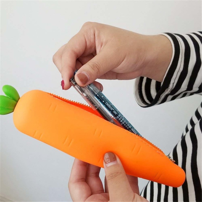 Creative Cute Simulation Carrot Silicone Pencil Case for Girls Boys Kids