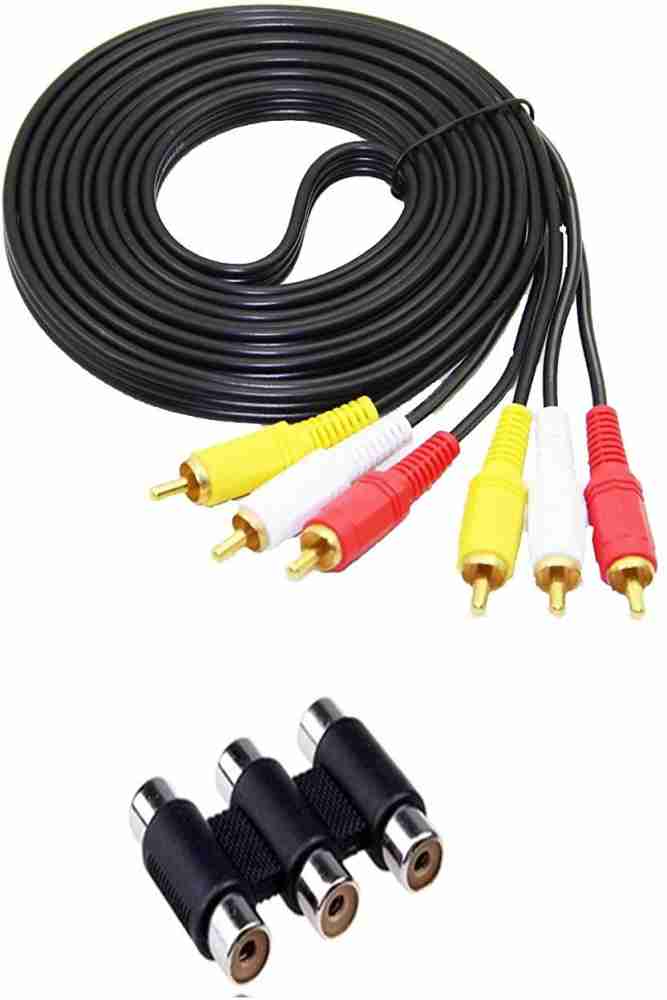 LipiWorld TV-out Cable 3 RCA Female to Female Coupler Joiner Adapter  AV/Audio/Video Cable Connector Extension with Male to Male 3RCA 1.5M  Cable(3RCA