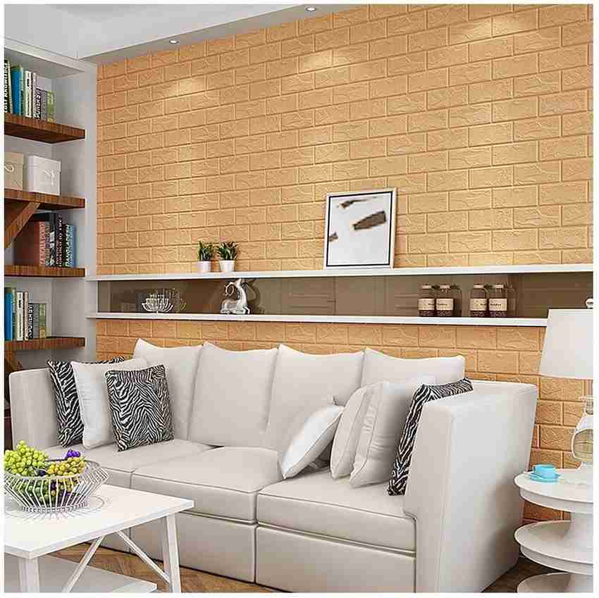 ODELEE 3D FOAM BRICK WALL STICKER BEIGE PACK OF 5 PCS Pack of
