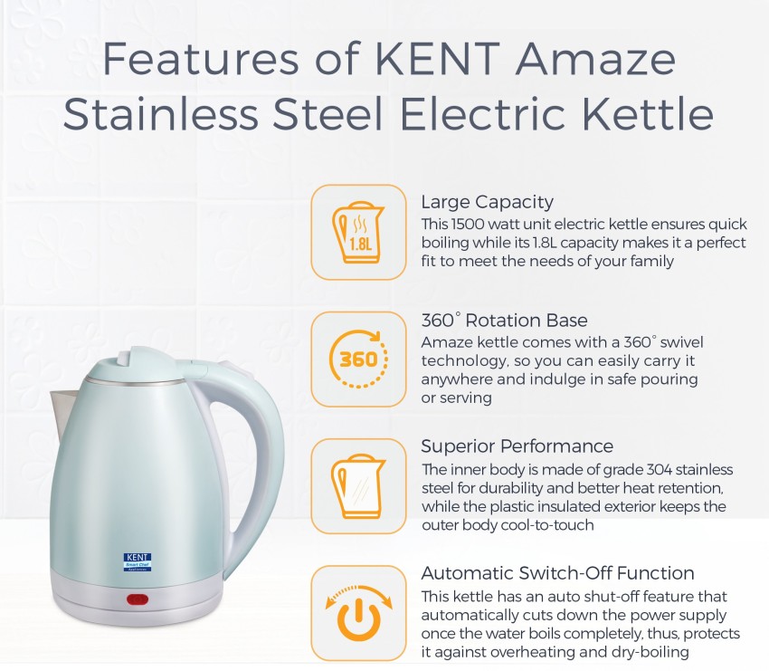 Milton Insta Electric 2000 Stainless Steel Kettle, 2 Litres, Silver