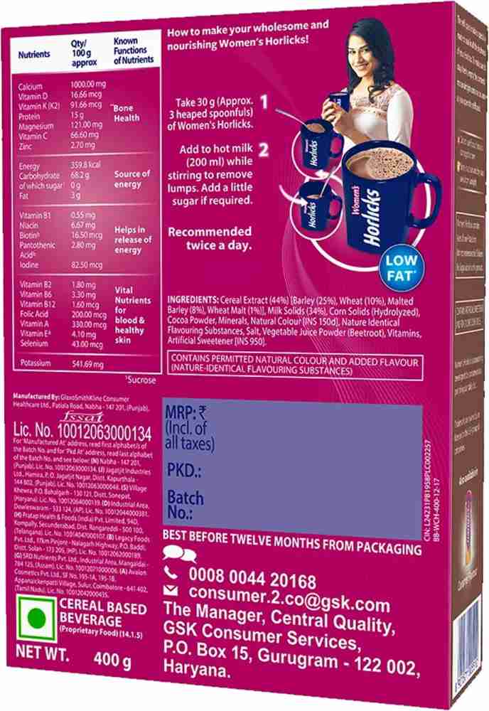 Women's Horlicks Health & Nutrition Drink 400 gm Chocolate Flavor Jar No  Added S