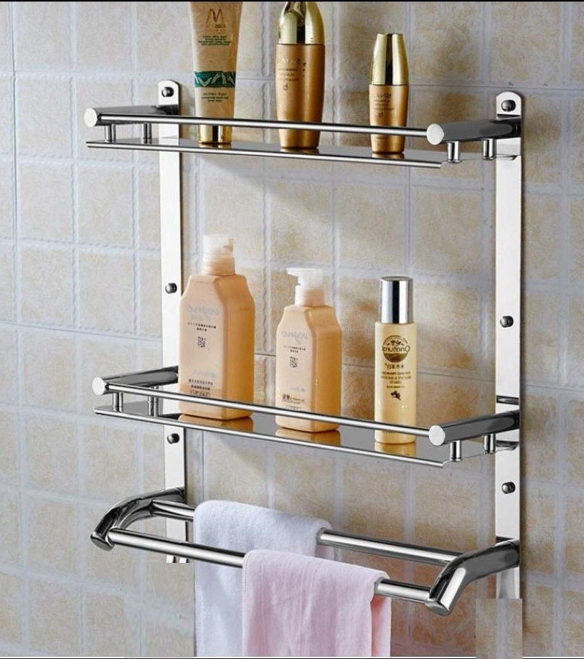 3 Layer Stainless Steel Wall Bathroom Shelves Silver/Gold