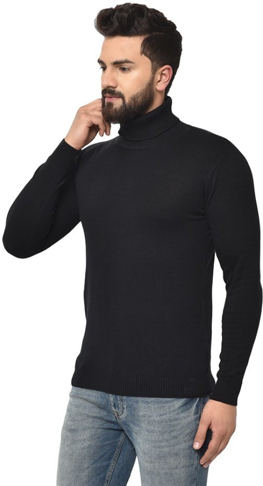 DENIMHOLIC Men's Cotton Turtle Neck Sweater (Small, Black Dark) :  : Clothing & Accessories