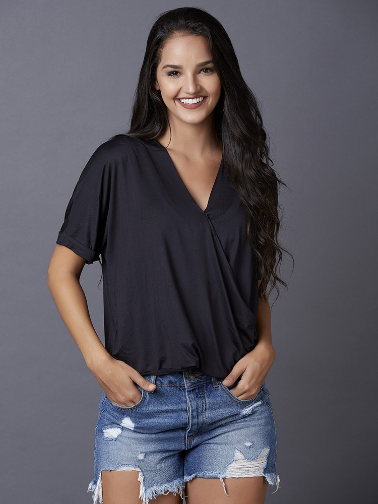 Marca Disati Casual Short Sleeve Solid Women Black Top Buy Marca