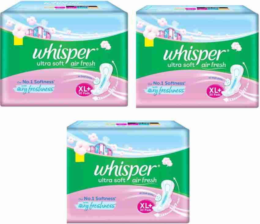 Buy Whisper Ultra Soft Air Fresh Sanitary Pads (XL+) 30's Online at Best  Price