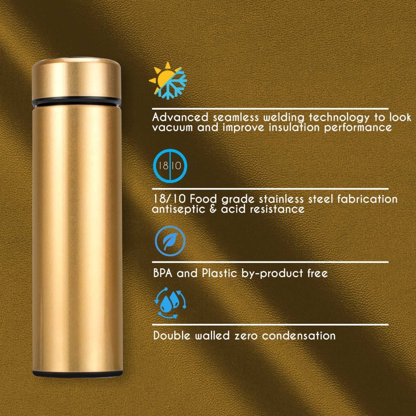 Golden Vacuum Flask, Stainless Steel Double Walled Insulated Water