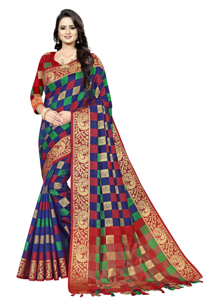 Buy under 1000 Printed Banarasi Jacquard Cotton Silk Red Sarees