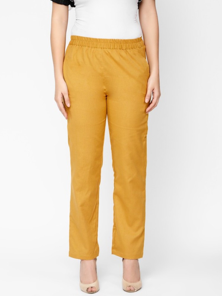 Molcha Slim Fit Women Yellow Trousers - Buy Molcha Slim Fit Women