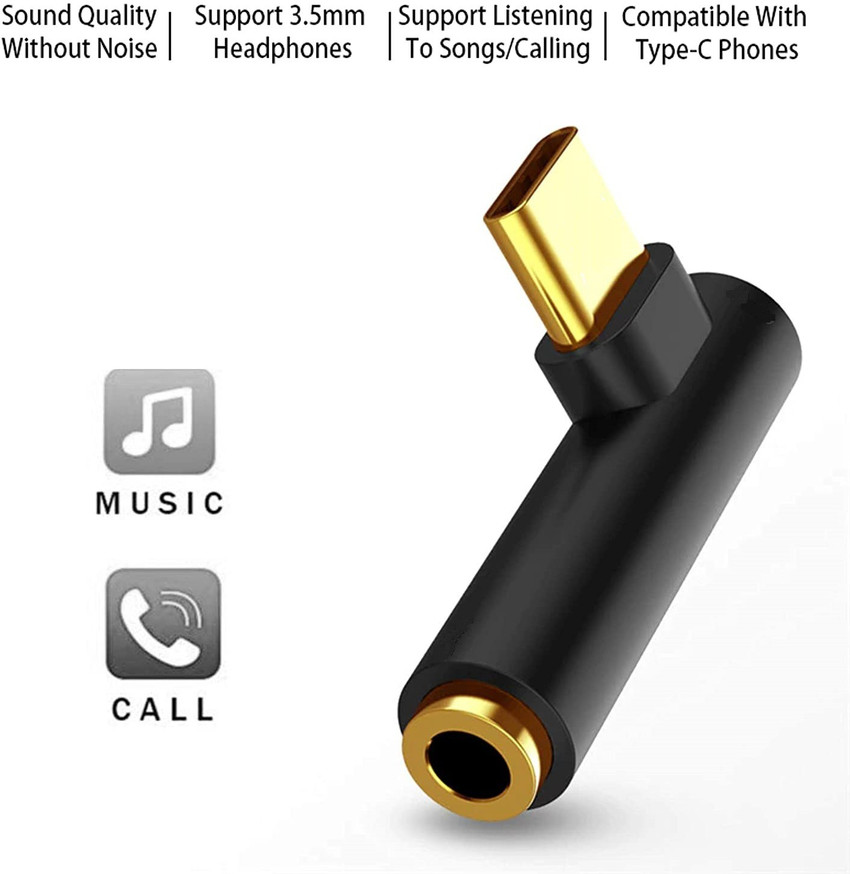 Uniqon Black L Shape USB Type C Male To 3.5mm Stereo Female