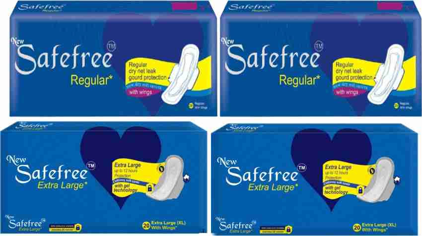 new safefree Regular Pads + Extra Large Pads Combo Pack of 40+40 Sanitary  Pad, Buy Women Hygiene products online in India