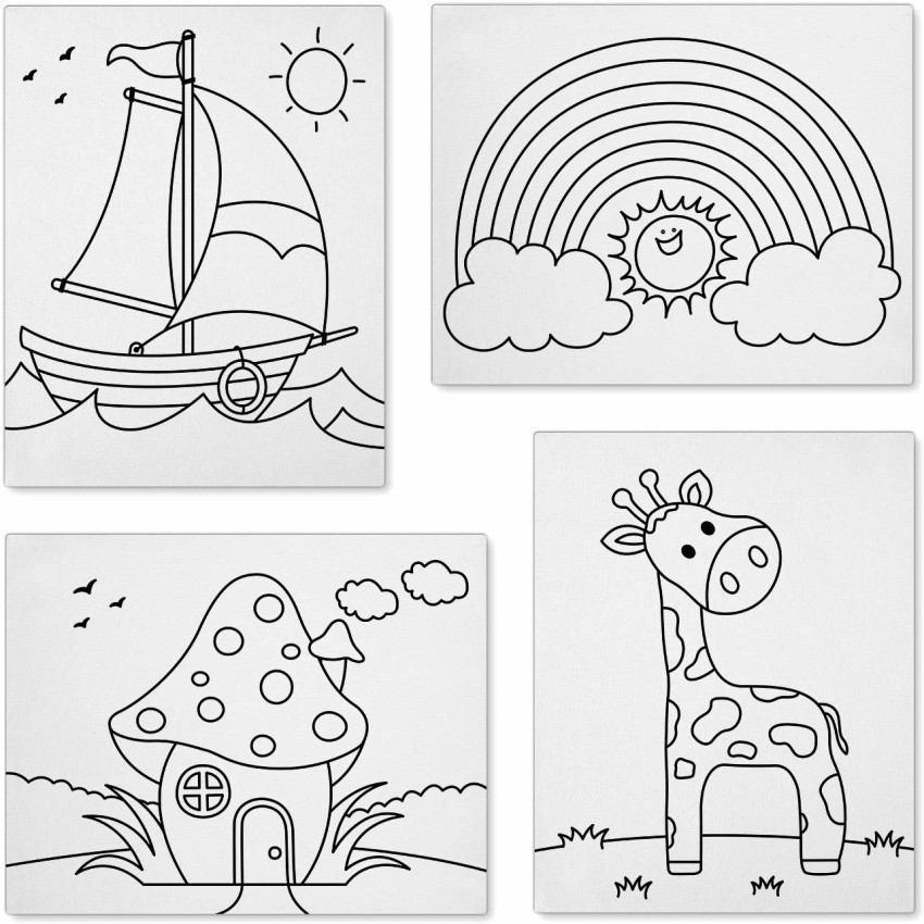 Canvasify Pre Printed Canvas Boards - Ready to Paint (Set 2)  Cotton Medium Grain Primed Canvas Board (Set of 4) 