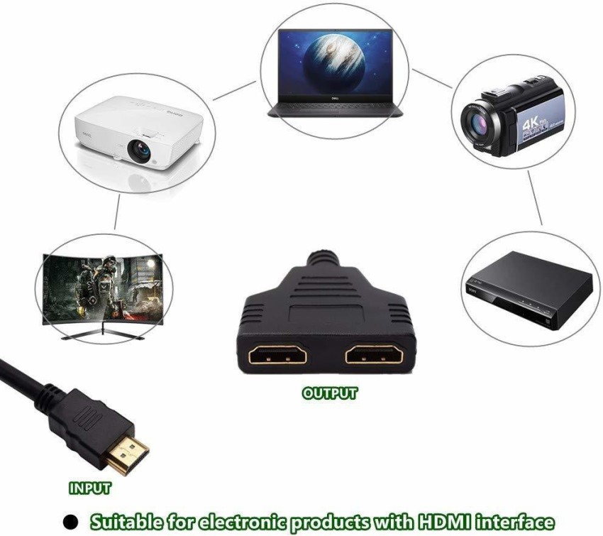 FENTICO HDMI Splitter Adapter Cable HDMI Splitter 1 in 2 Out HDMI Male to  Dual HDMI Female 1 to 2 Way for HDMI HD, LED, LCD, TV (in Both Display Same
