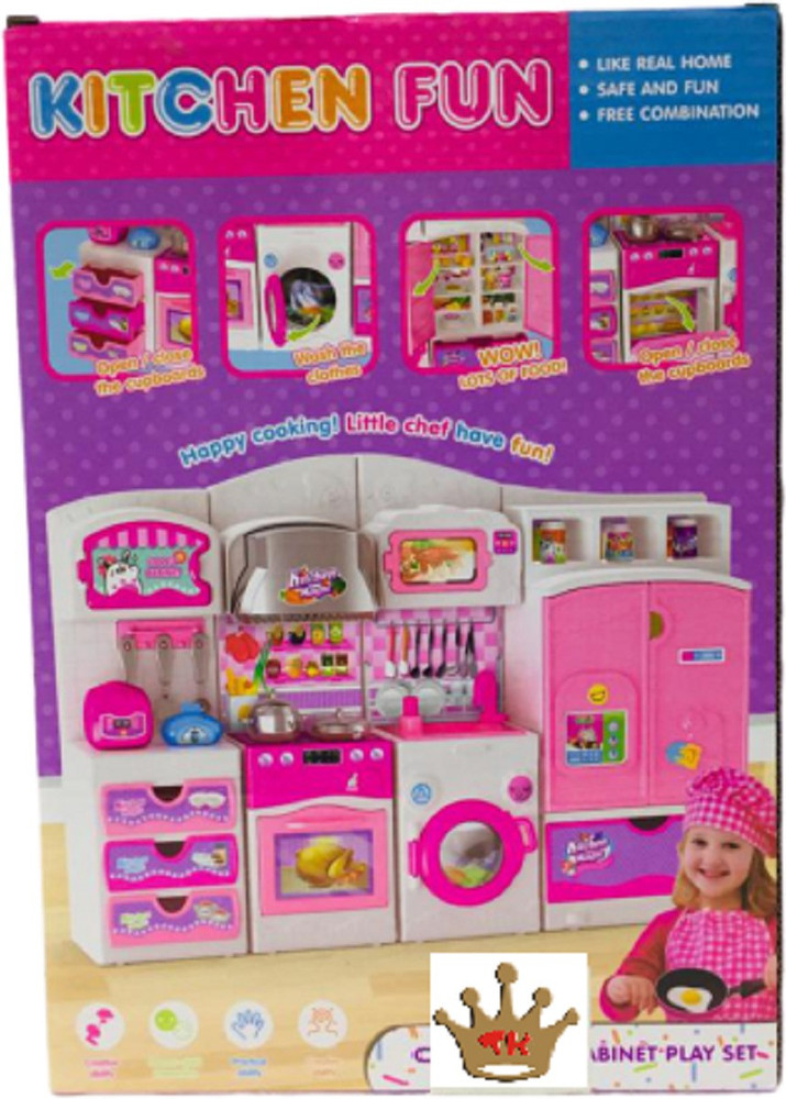 TOY KINGDOM KITCHEN FUN COMBINATION CABINET PLAY SET WITH ACCESSORIES. LIKE REAL HOME. SAFE FUN. KITCHEN FUN COMBINATION CABINET PLAY SET WITH ACCESSORIES. LIKE REAL HOME. SAFE FUN.