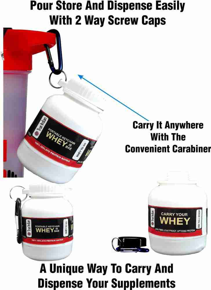 TRUE INDIAN Combo Wheyloader Protein Carry Funnel  Portable Protein Funnel/Whey  or Supplement Powder Carrying Whey Funnel and Container with  Key-Chain-30Ml-Pack of 4 (Black) 