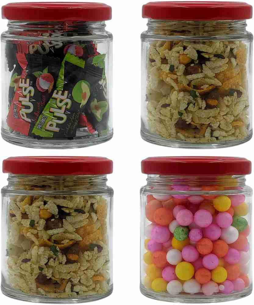 4 Round Jars, Canister Jars, Kitchen Storage, Candy Cookie