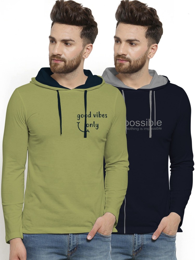 BULLMER T-Shirts : Buy BULLMER Colorblock Full Sleeve Hooded T-shirt For  Men Black And Grey Online