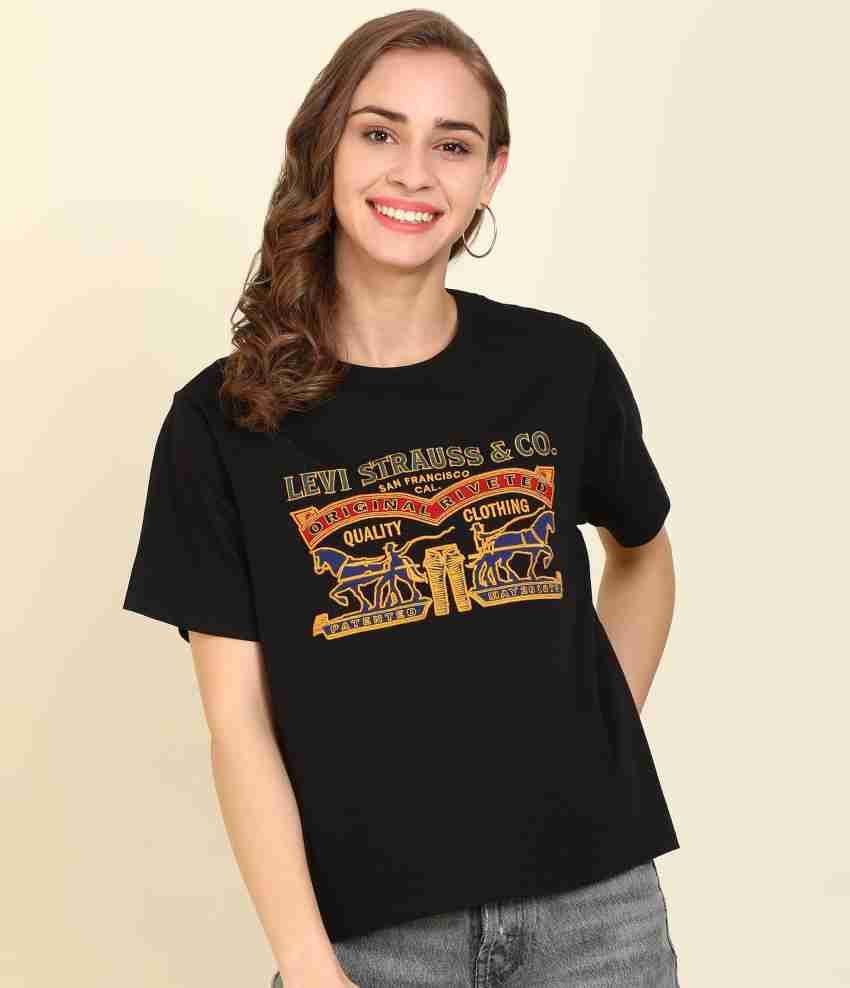 LEVI S Embroidered Women Round Neck Black T Shirt Buy LEVI S Embroidered Women Round Neck Black T Shirt Online at Best Prices in India Flipkart