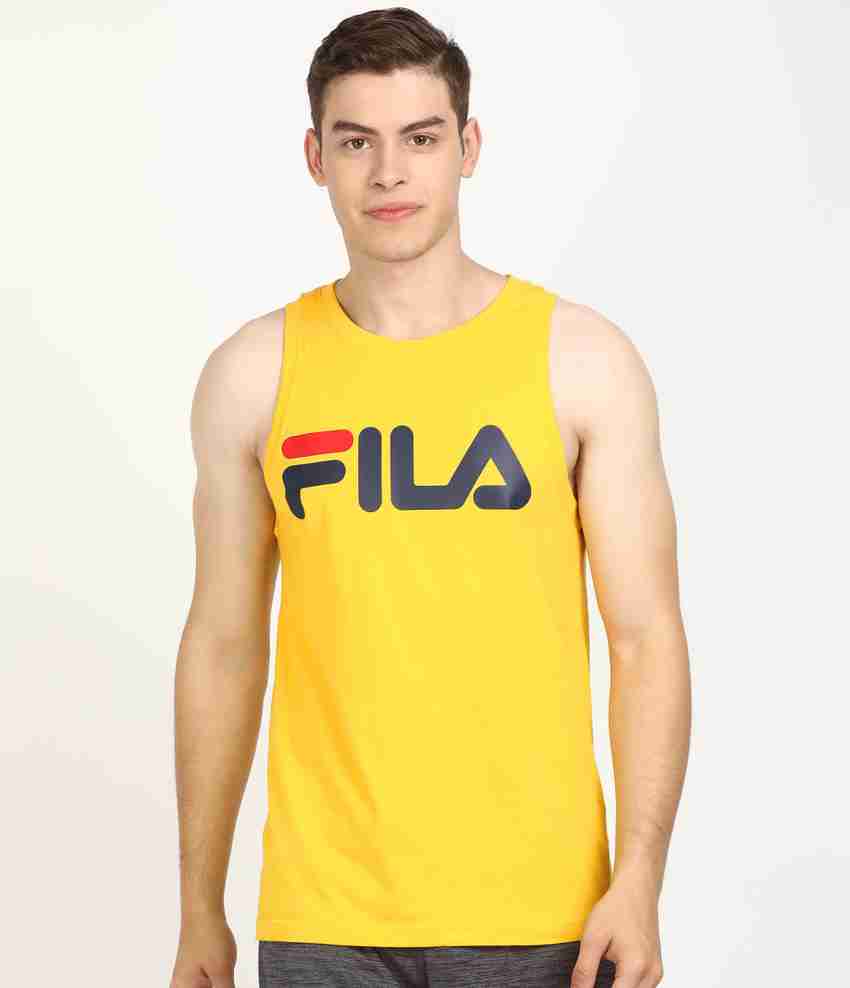 Mens yellow fila hot sale shirt