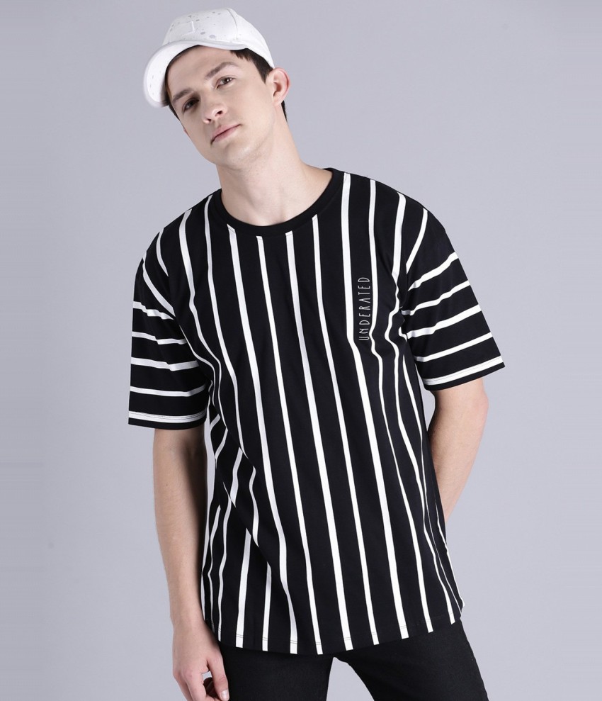 Black and white striped t shirt mens online